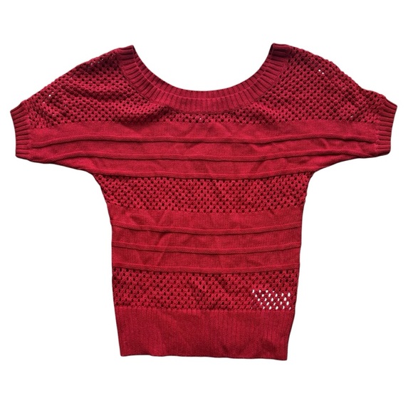 Guess Red Hot Knit Sweater Norah Open Stitch Short Sleeve Boat neck XS NWT - Picture 2 of 7